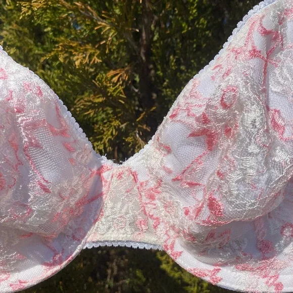 Vintage Olga 34C Dainty Pink & White Lace Detailed Coquette Bra - Picture 5 of 7